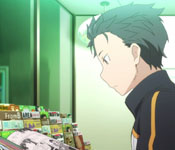 Subaru in a conventience store back in his own world